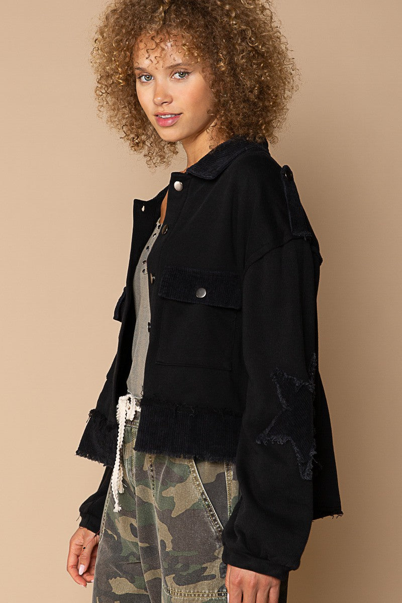 POL Contrast corduroy detail button down shacket Jacket