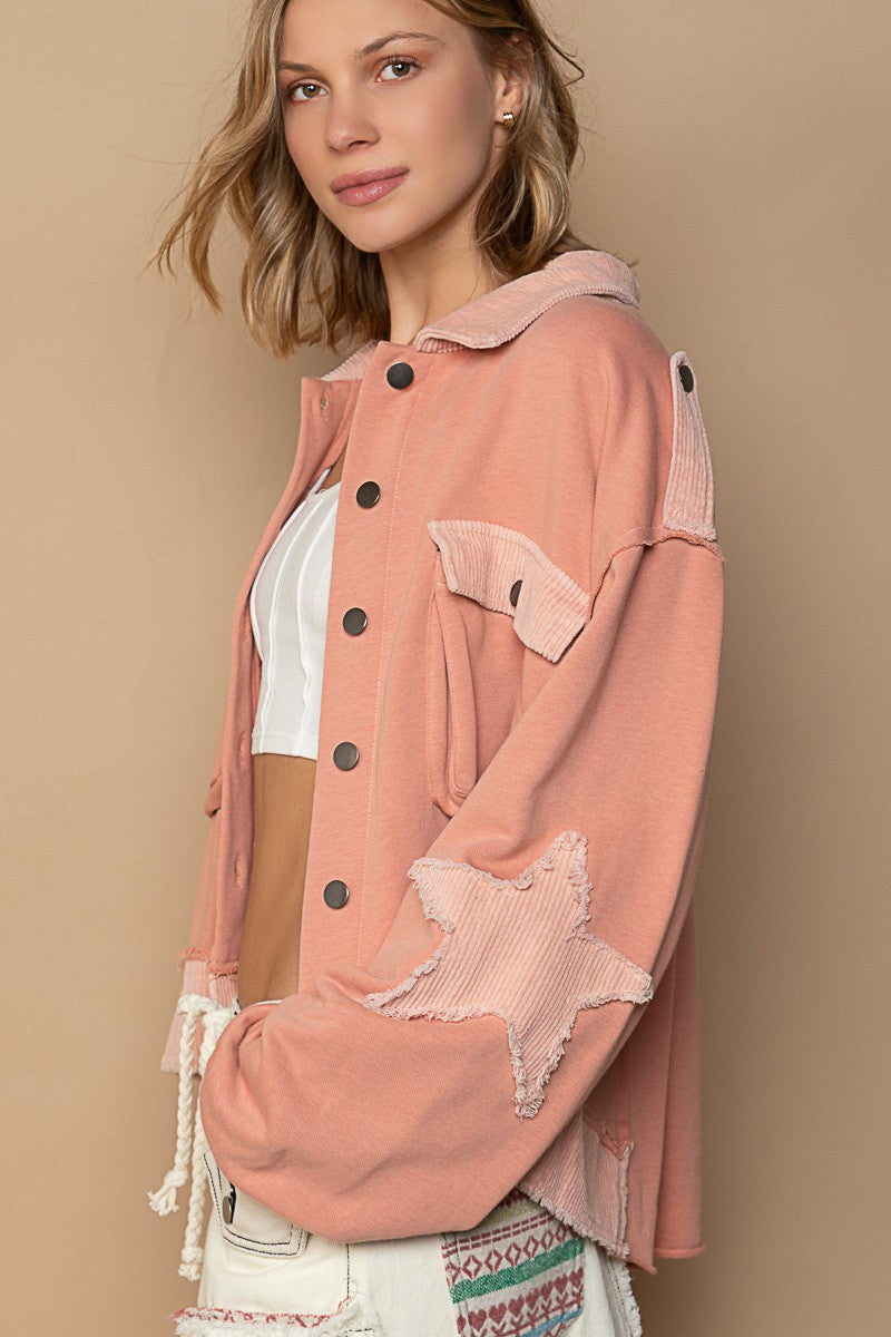 POL Contrast Corduroy Detail Button Down Oversize Fit Shacket Jacket