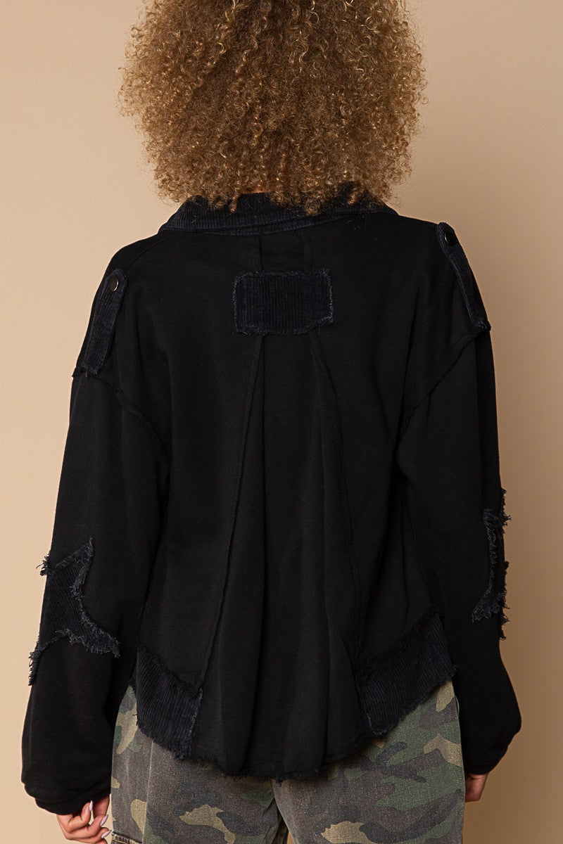 POL Contrast Corduroy Detail Button Down Oversize Fit Shacket Jacket