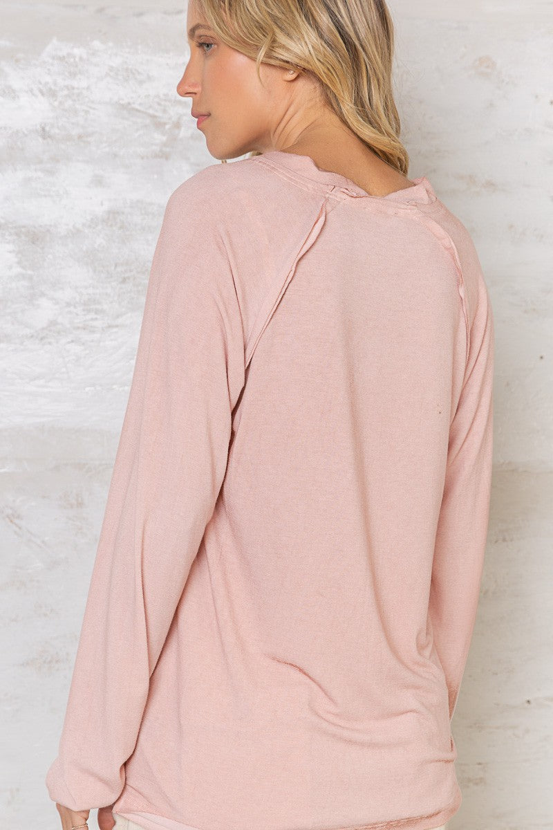 POL Relaxed Fit Raglan Long Sleeve V-Neck Knit Top