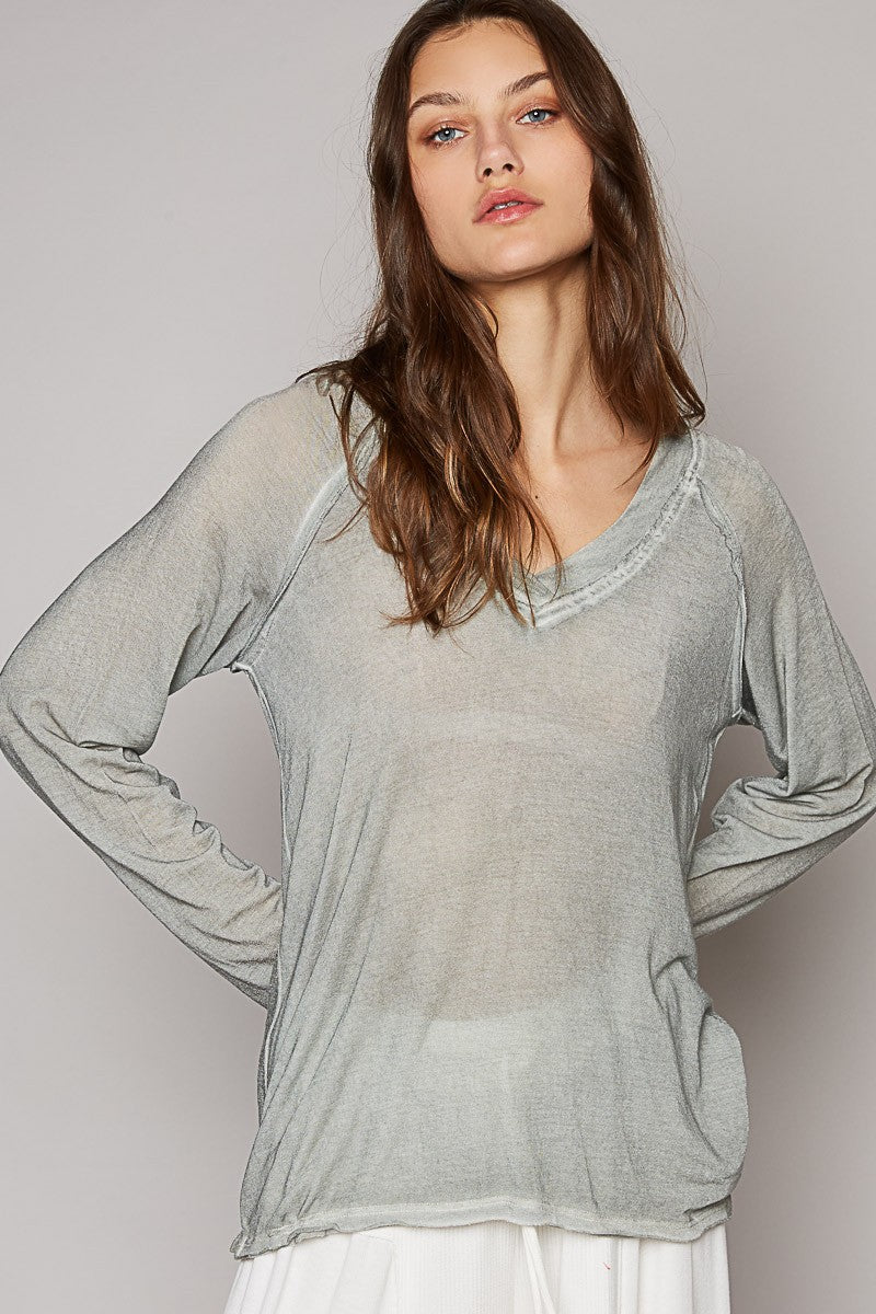 POL Relaxed Fit Raglan Long Sleeve V-Neck Knit Top