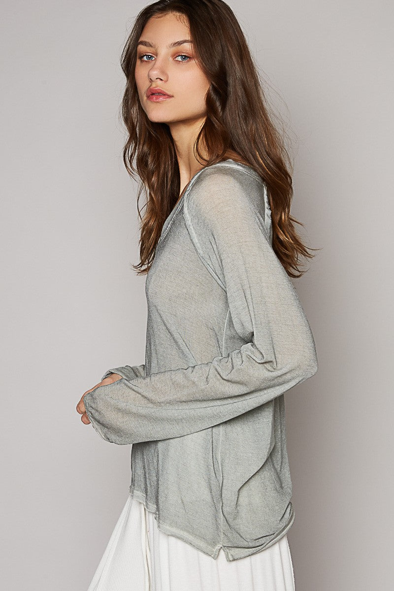POL Relaxed Fit Raglan Long Sleeve V-Neck Knit Top