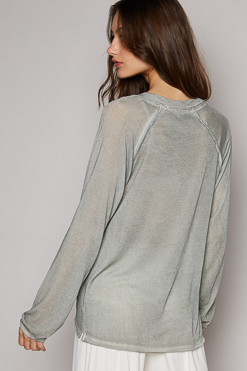 POL Relaxed Fit Raglan Long Sleeve V-Neck Knit Top