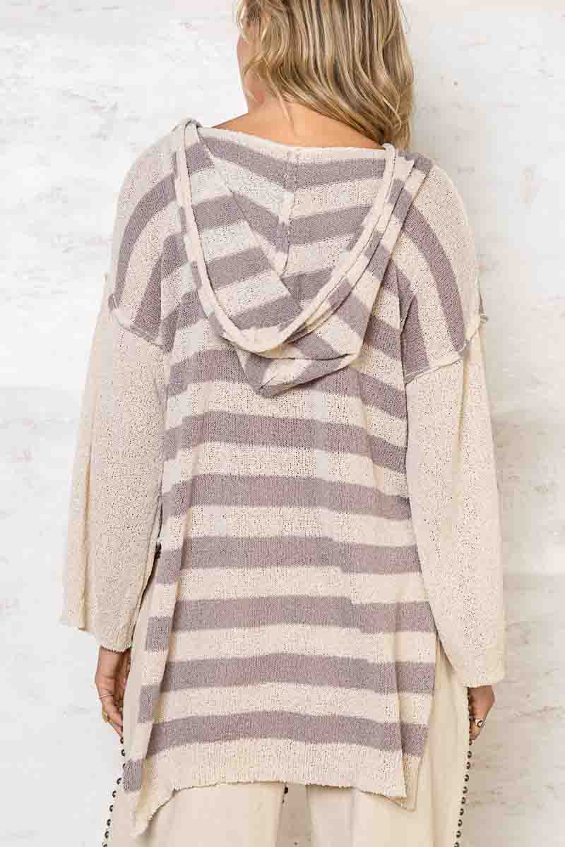 POL Americana Tie Oversize Front Hooded Sweater Top