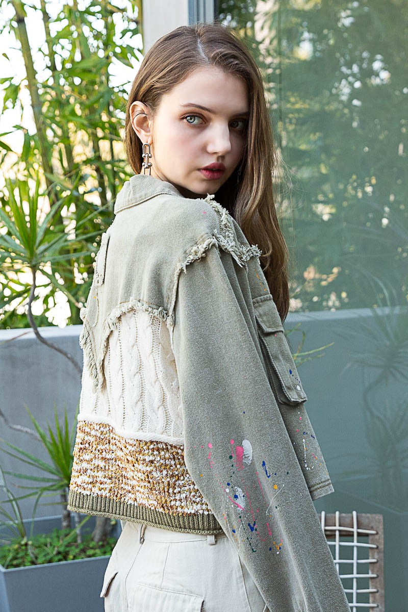 POL Utility Chest Pockets Button Down Cropped Jacket