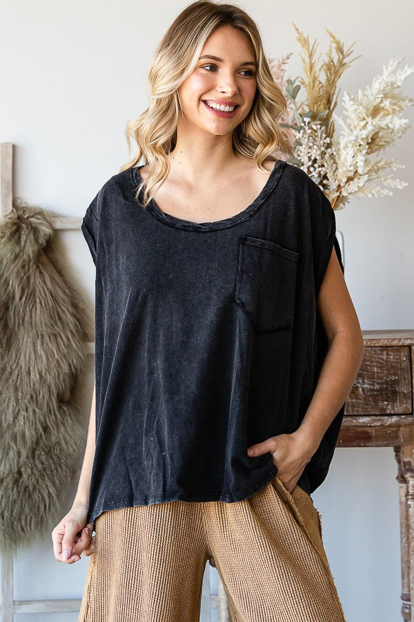 Oli & Hali Mineral Wasehd Solid Sleeve Top