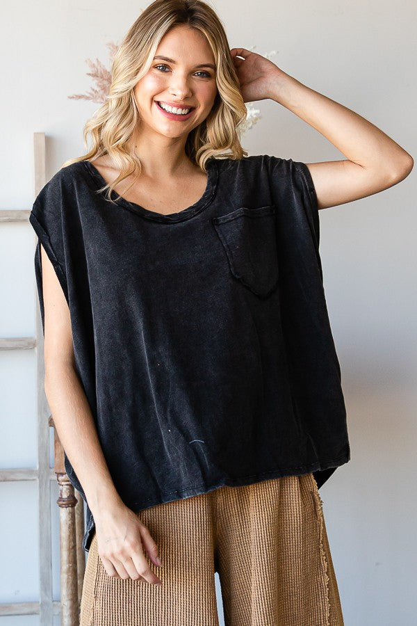 Oli & Hali Mineral Wasehd Solid Sleeve Top