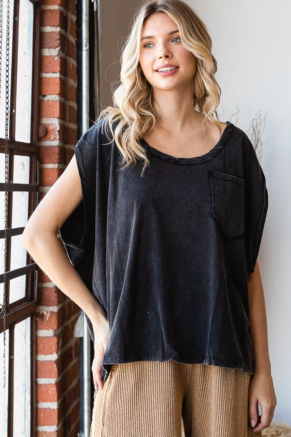 Oli & Hali Mineral Wasehd Solid Sleeve Top