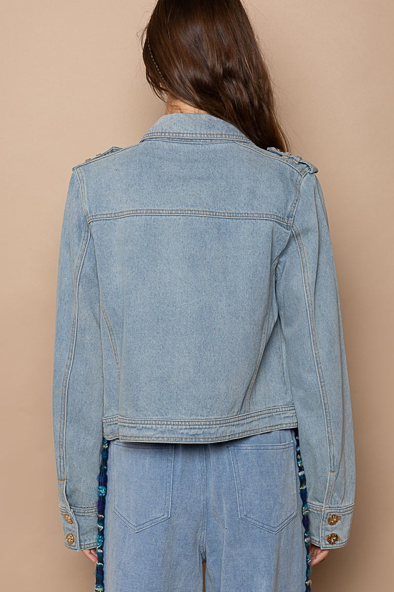 POL Shoulder Strap Metal Buttons Oversized Fit Denim Jacket