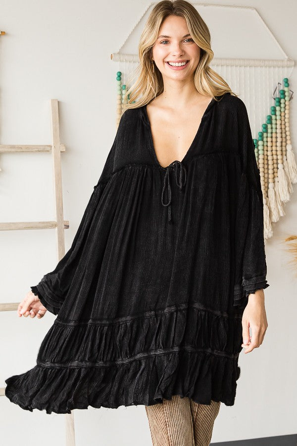 Oli & Hali Mineral Washed Ruffle Hem Hoodie Top