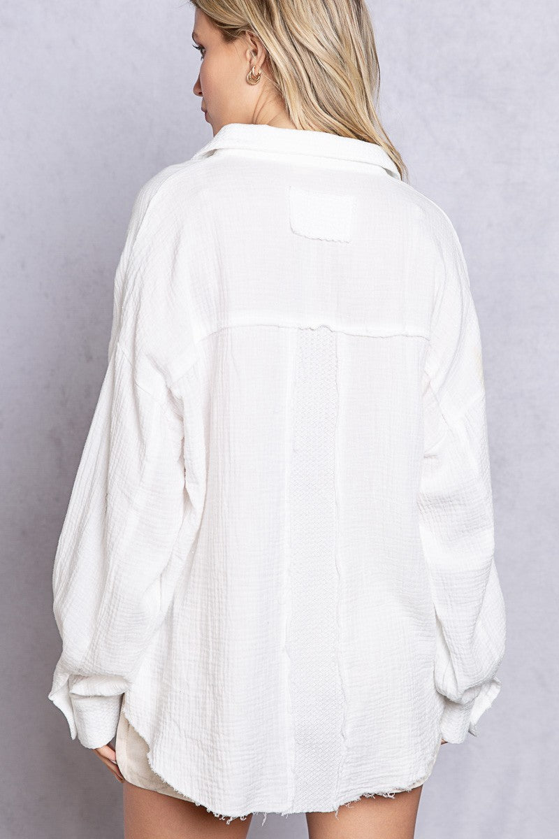 POL Color Stitch Relaxed Fit Front Pocket Long Sleeve Top - Roulhac Fashion Boutique