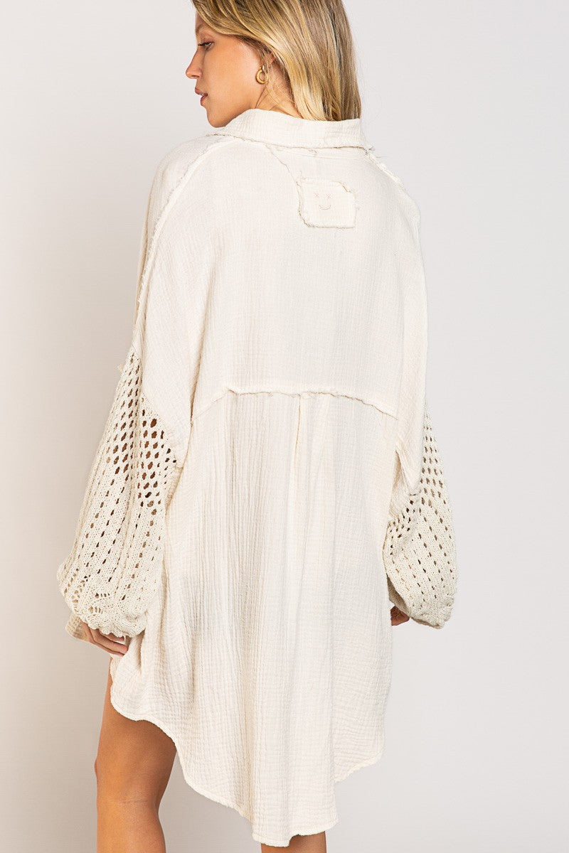 POL Contrast Sweater Sleeves Chest Pockets Shirt Top