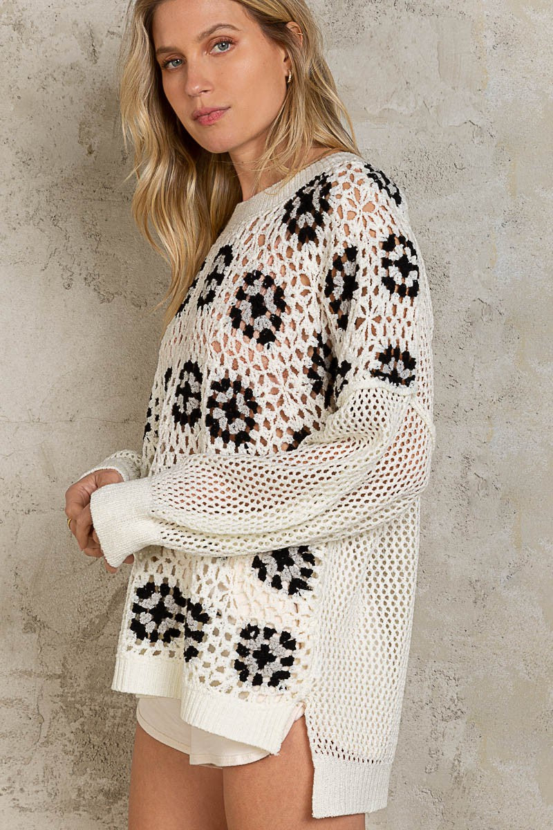 POL Crochet Floral Handmade Sweater Top