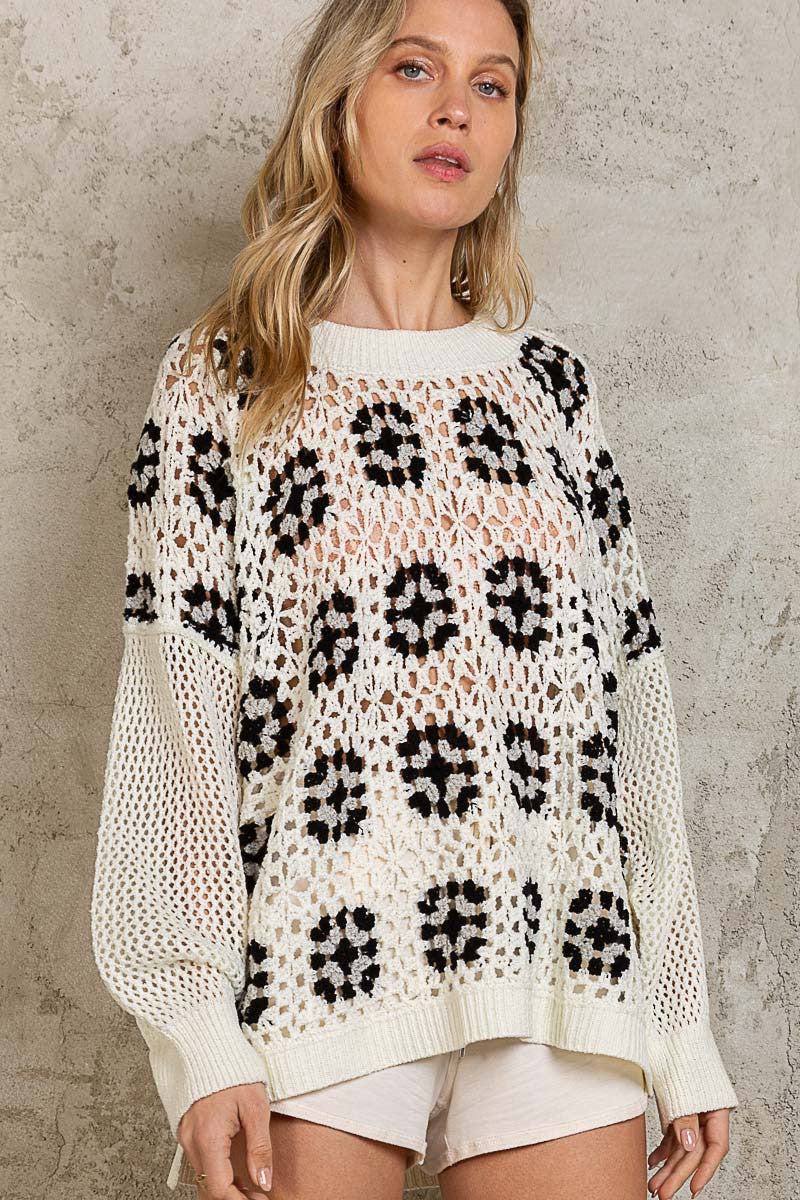 POL Crochet Floral Handmade Sweater Top