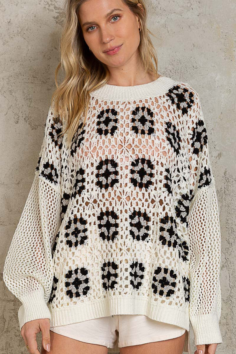 POL Crochet Floral Handmade Sweater Top