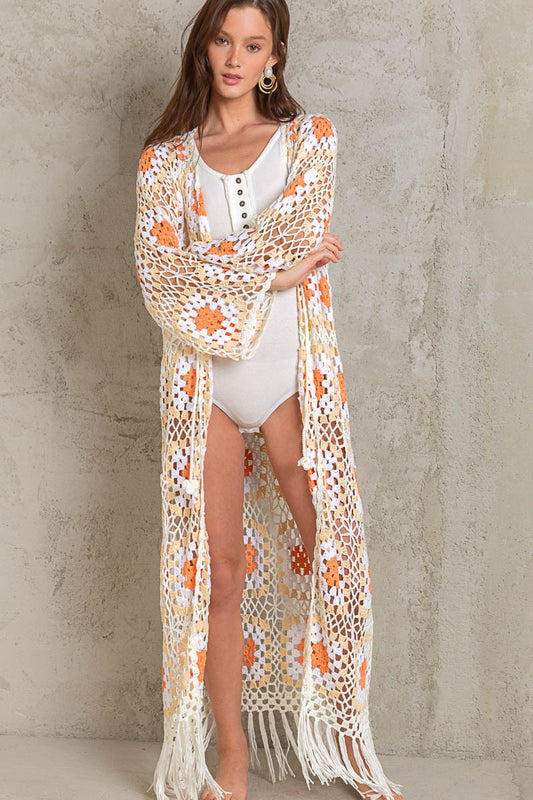 POL Crochet Sweater Long Cardigan Maxi Top