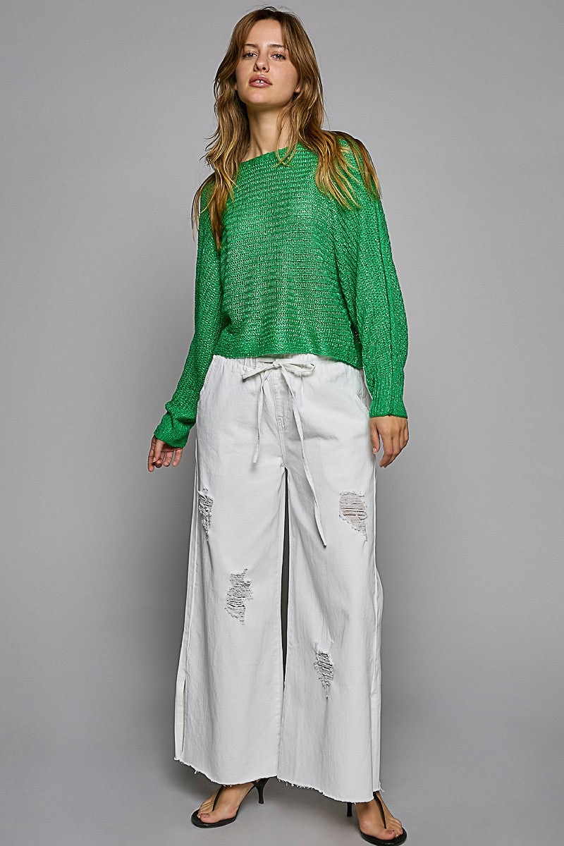 POL Dolman Cropped Casual Knit Pullover Sweater Top