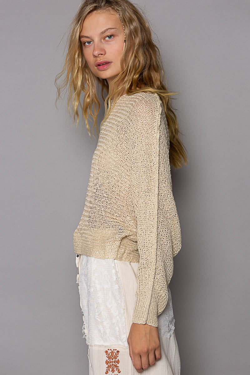 POL Dolman Cropped Casual Knit Pullover Sweater Top