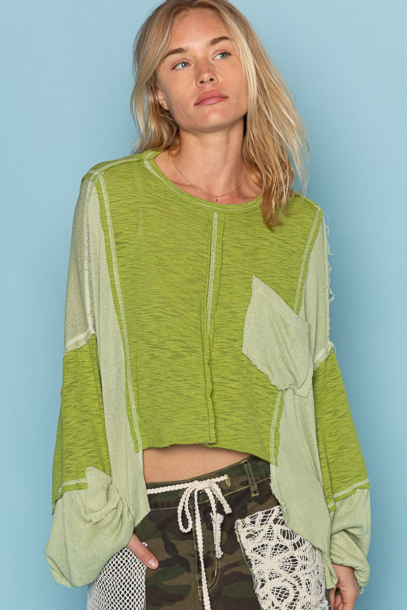 POL Oversize Balloon Sleeve Casual Slub Knit Top