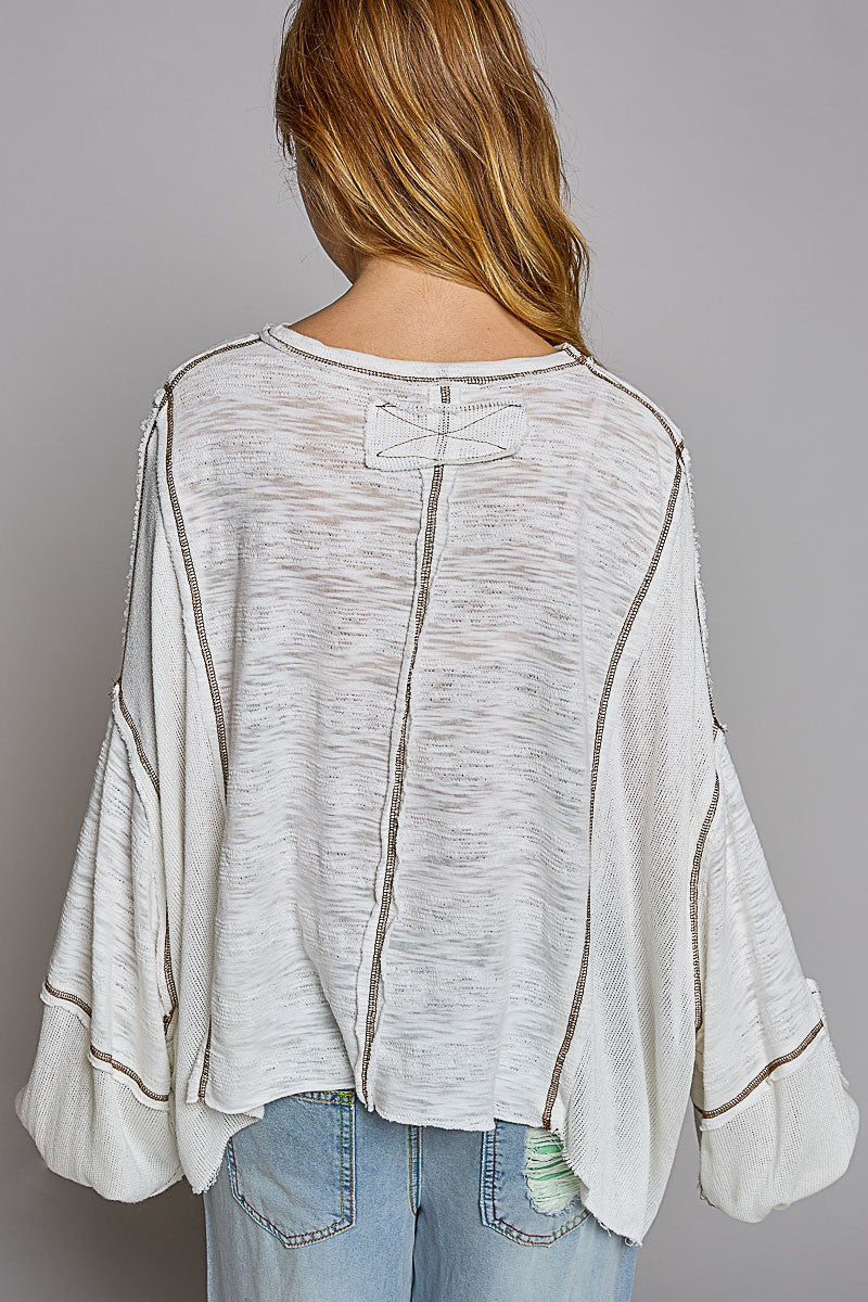 POL Oversize Balloon Sleeve Casual Slub Knit Top