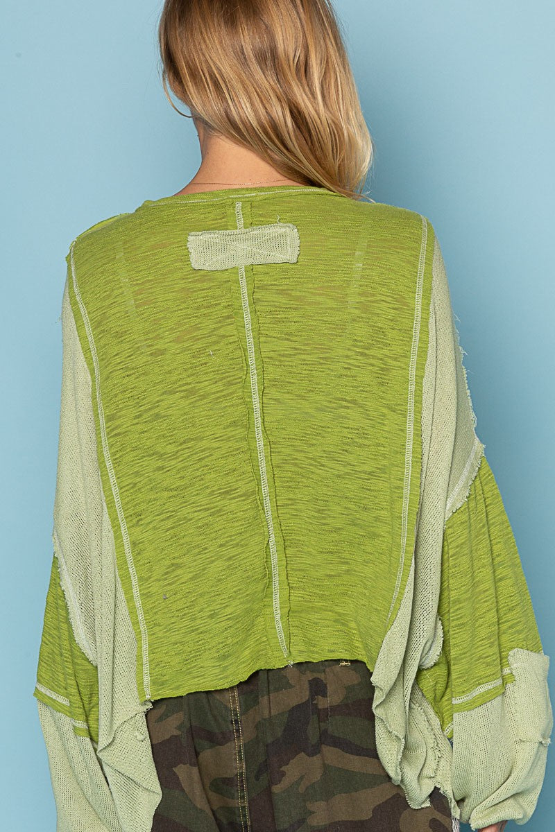 POL Oversize Balloon Sleeve Casual Slub Knit Top