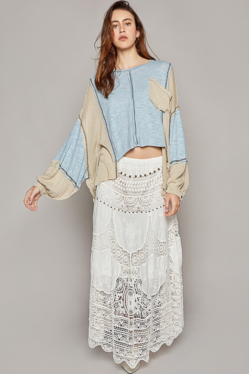 POL Oversize Balloon Sleeve Casual Slub Knit Top