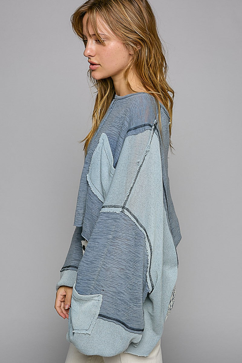 POL Oversize Balloon Sleeve Casual Slub Knit Top