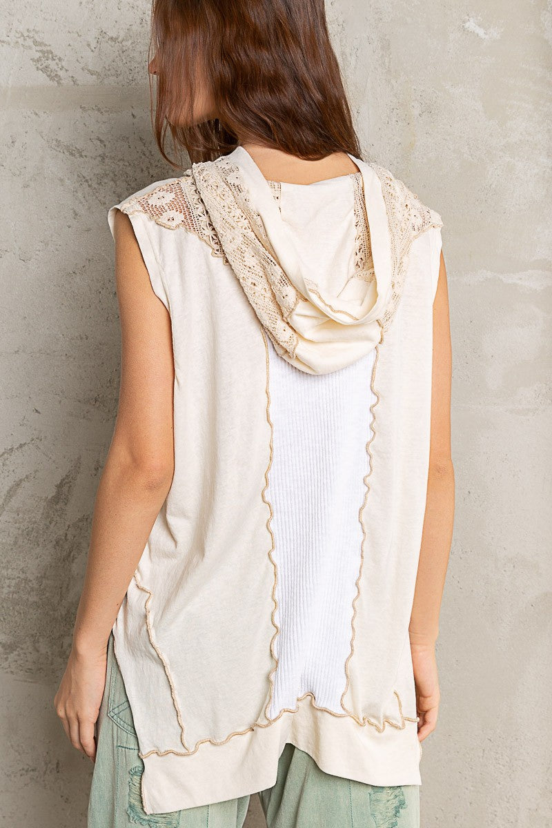 POL Multi Embroidery Detail Exposed Seam Sleeveless Hoodie - Roulhac Fashion Boutique