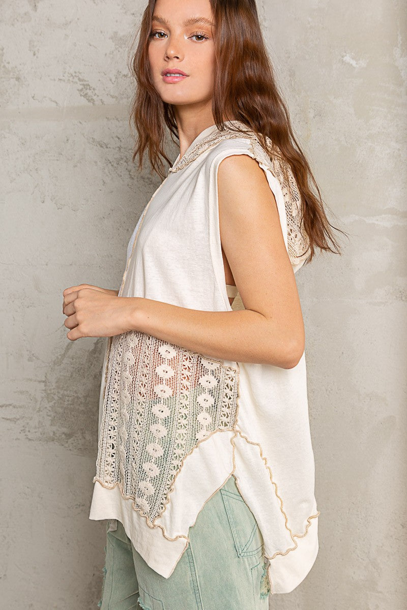 POL Multi Embroidery Detail Exposed Seam Sleeveless Hoodie - Roulhac Fashion Boutique