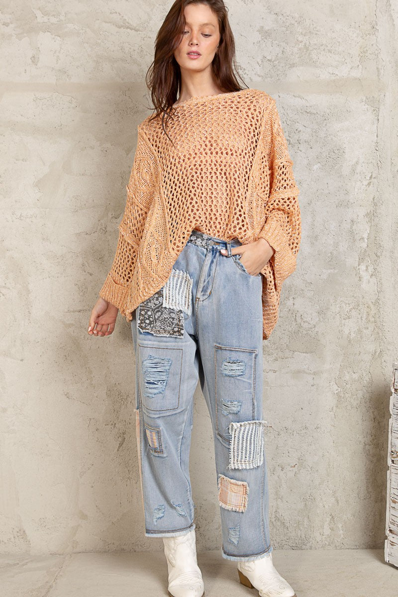 POL Open Knit Long Sleeve Casual Pullover Sweater Top