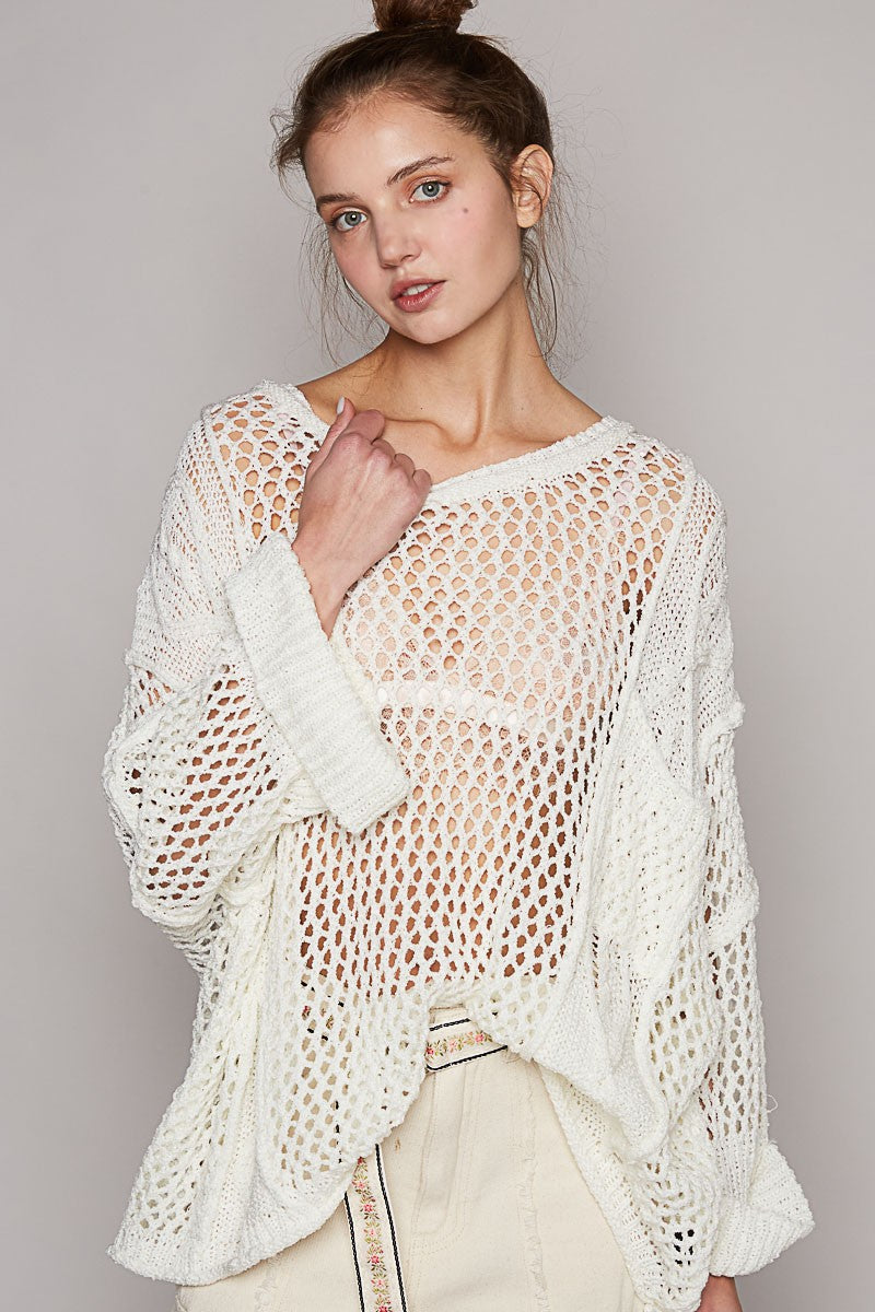 POL Open Knit Long Sleeve Casual Pullover Sweater Top