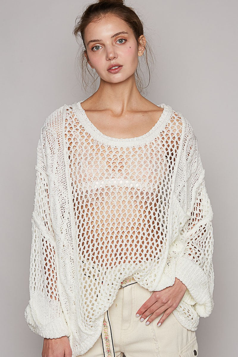 POL Open Knit Long Sleeve Casual Pullover Sweater Top