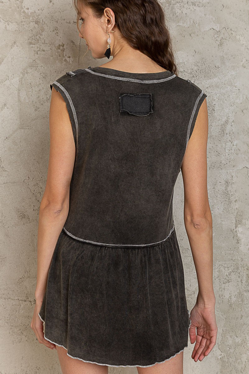 POL Sleeveless V Neck Outseam Babydoll Top