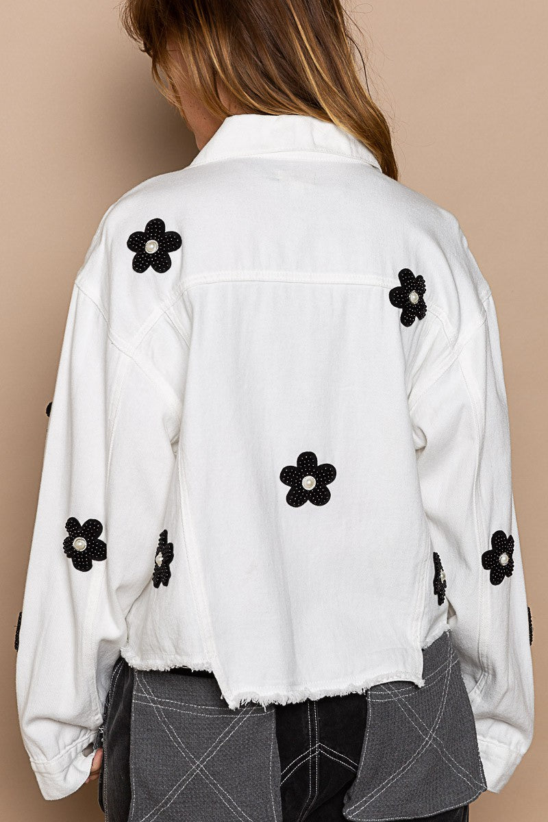 POL Button Down Chest Pockets Floral Patch Relaxed Fit Jacket - Roulhac Fashion Boutique