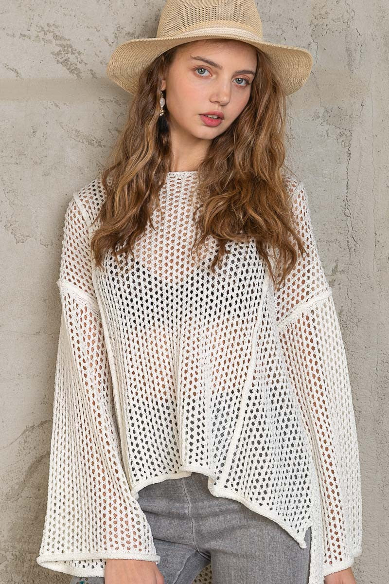 POL Oversized Boat Neck Pullover Thin Sweater Top