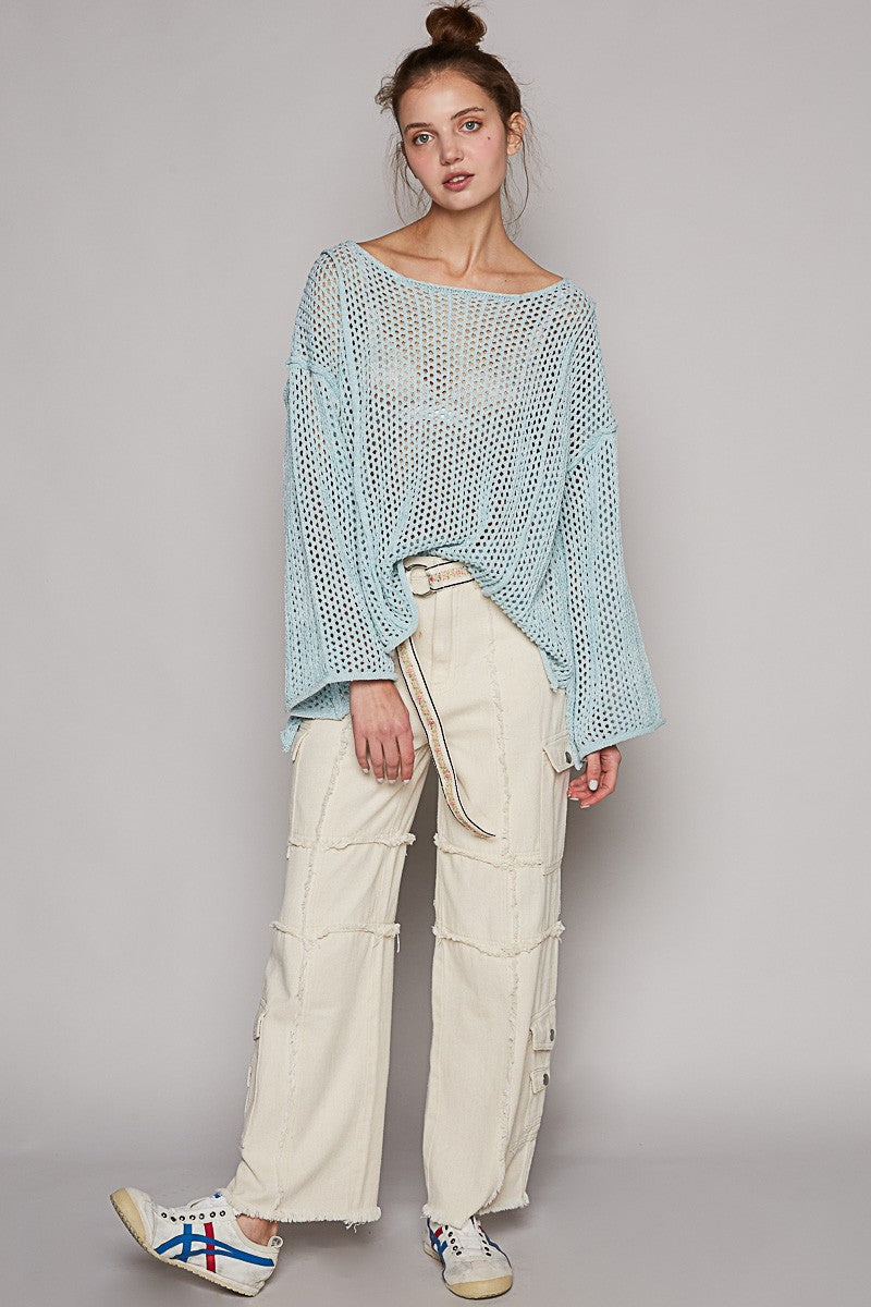 POL Oversized Boat Neck Pullover Thin Sweater Top