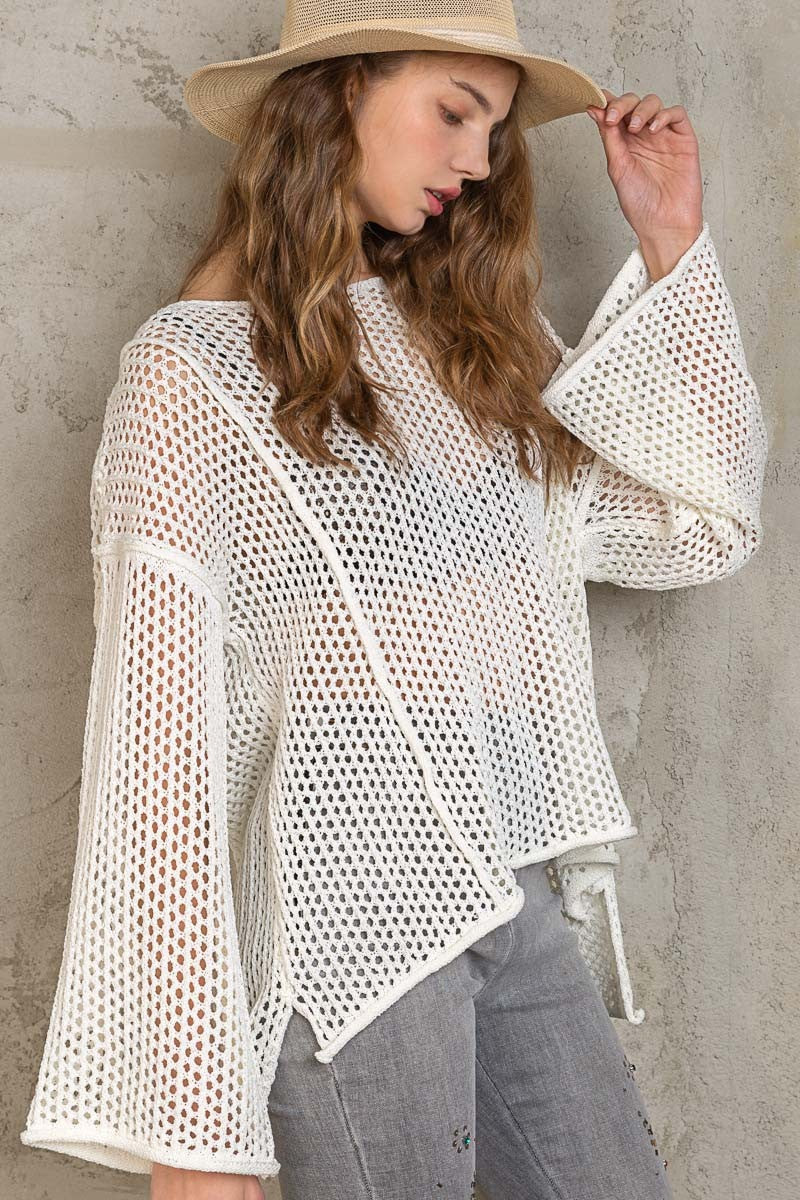 POL Oversized Boat Neck Pullover Thin Sweater Top