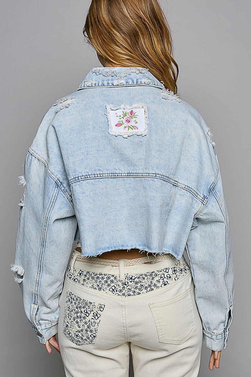POL Cropped Distressed Raw Edge Front Pockets Denim Jacket - Roulhac Fashion Boutique