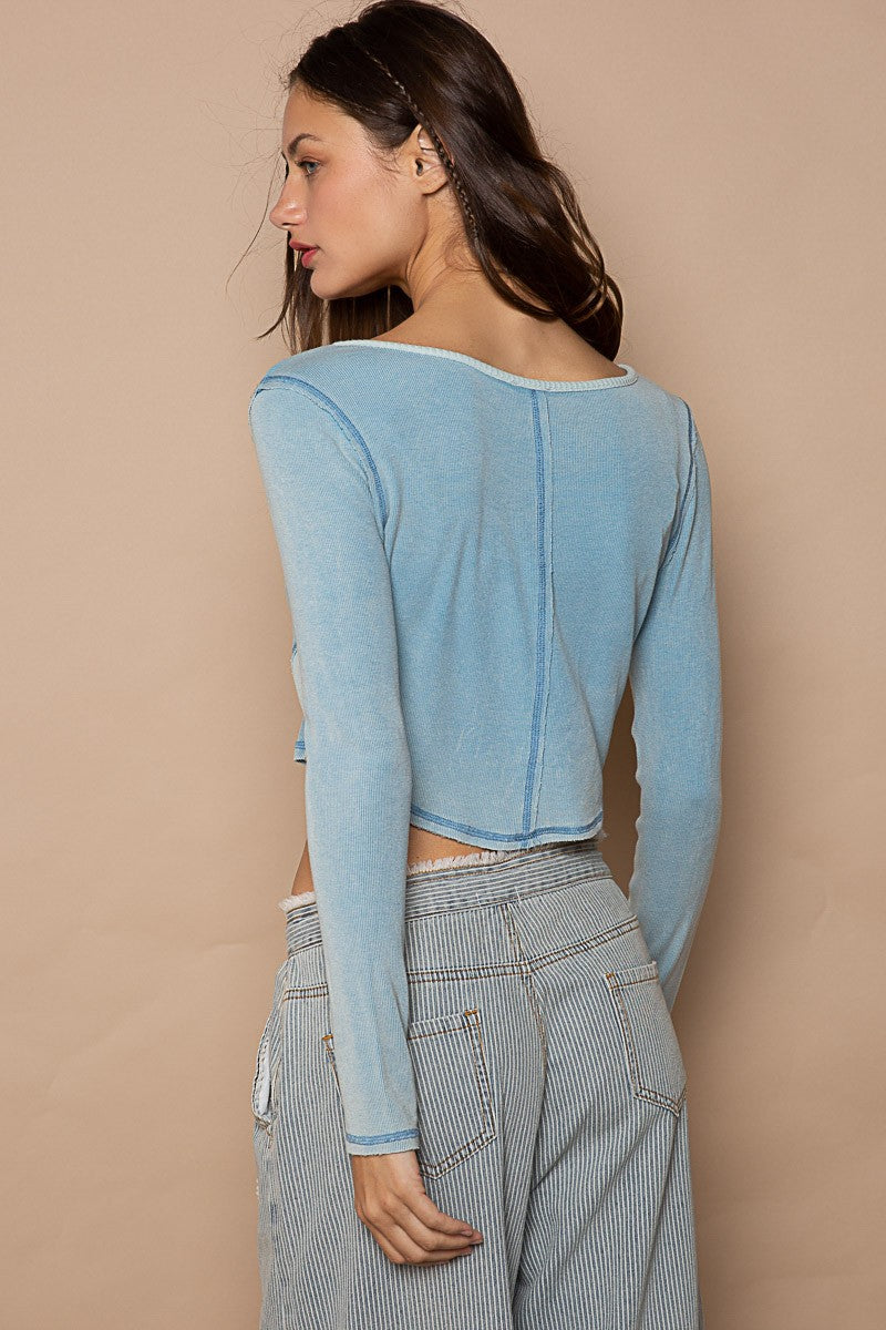 POL Round Neck Long Sleeves Cropped Top