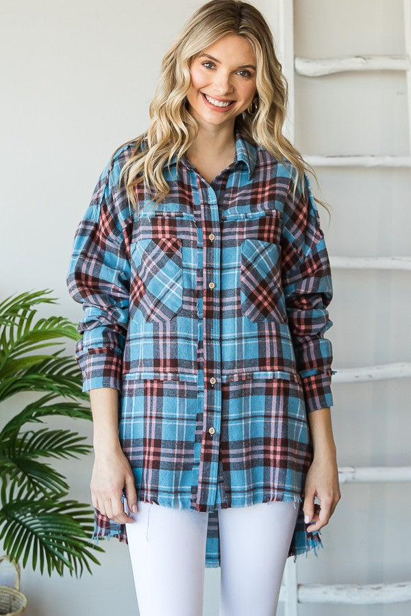 Oli & Hali Mineral Washed Flannel Shirts Top