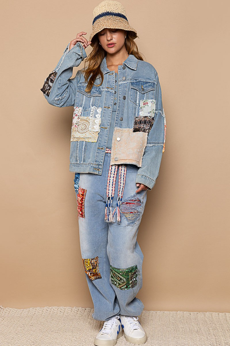 POL Distressed Outseam Patch Button Denim Jacket - Roulhac Fashion Boutique