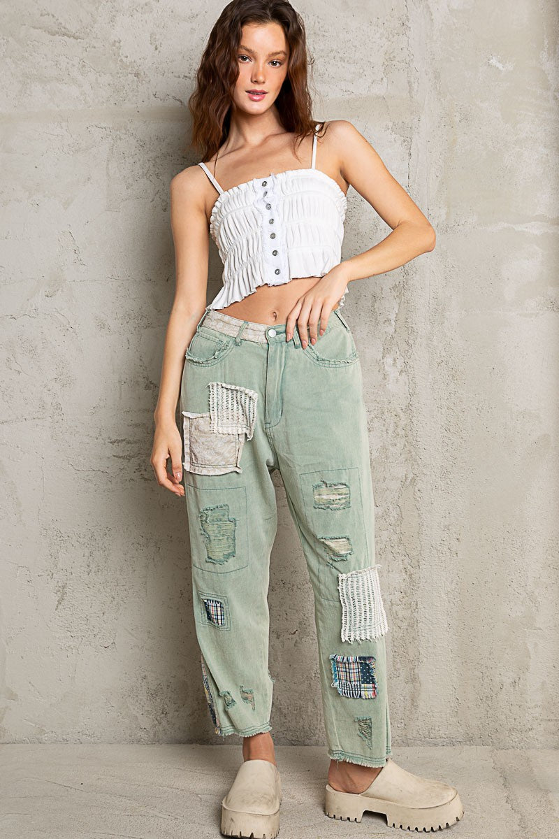 POL Elastic Bands Ruched Button Front Cropped Tank Top