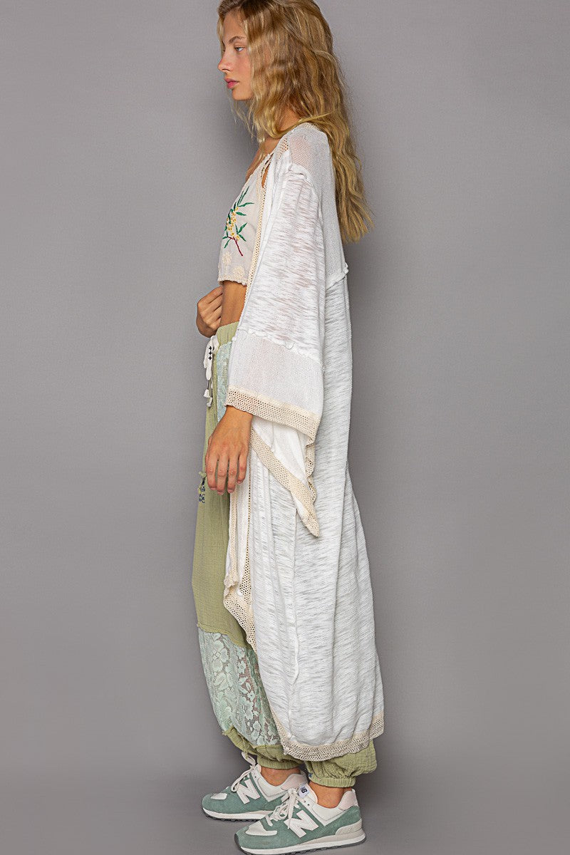 POL Slub Open Front Cardigan Tunic Sweater Top