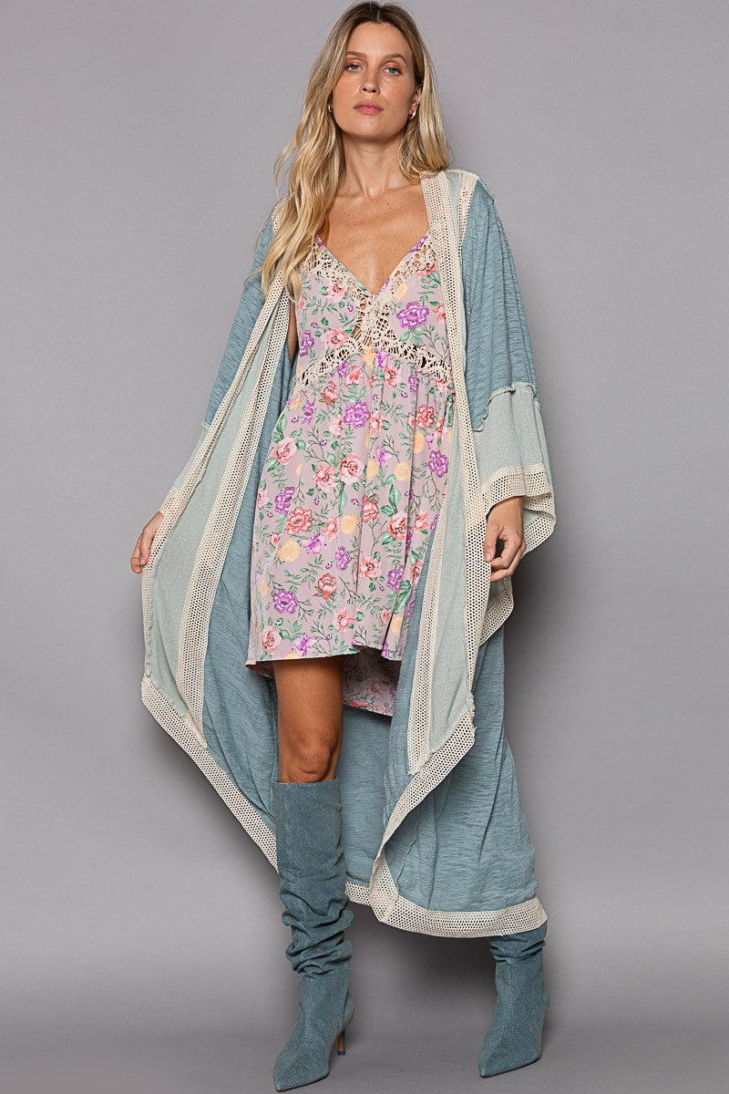 POL Slub Open Front Cardigan Tunic Sweater Top