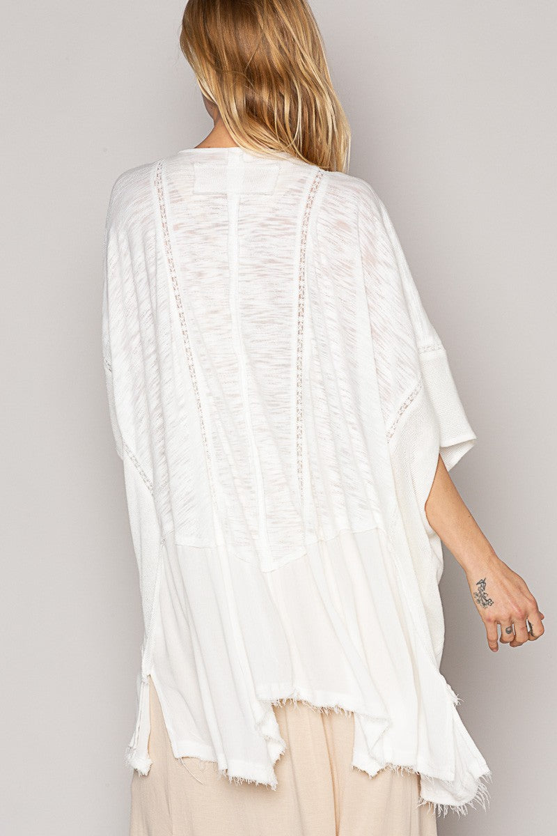 POL Open Front Draped Contrast Kimono Layering Top