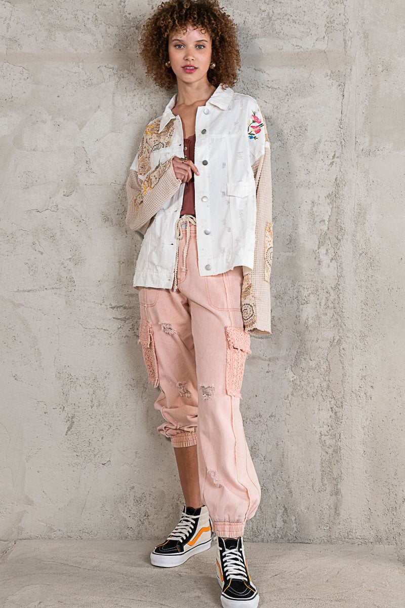 POL Thermal Sleeve Paisley Patch Button Down Shacket Jacket