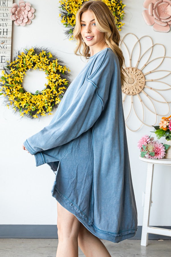 Oli & Hali Mineral Washed Oversized Tunic Pullover Top