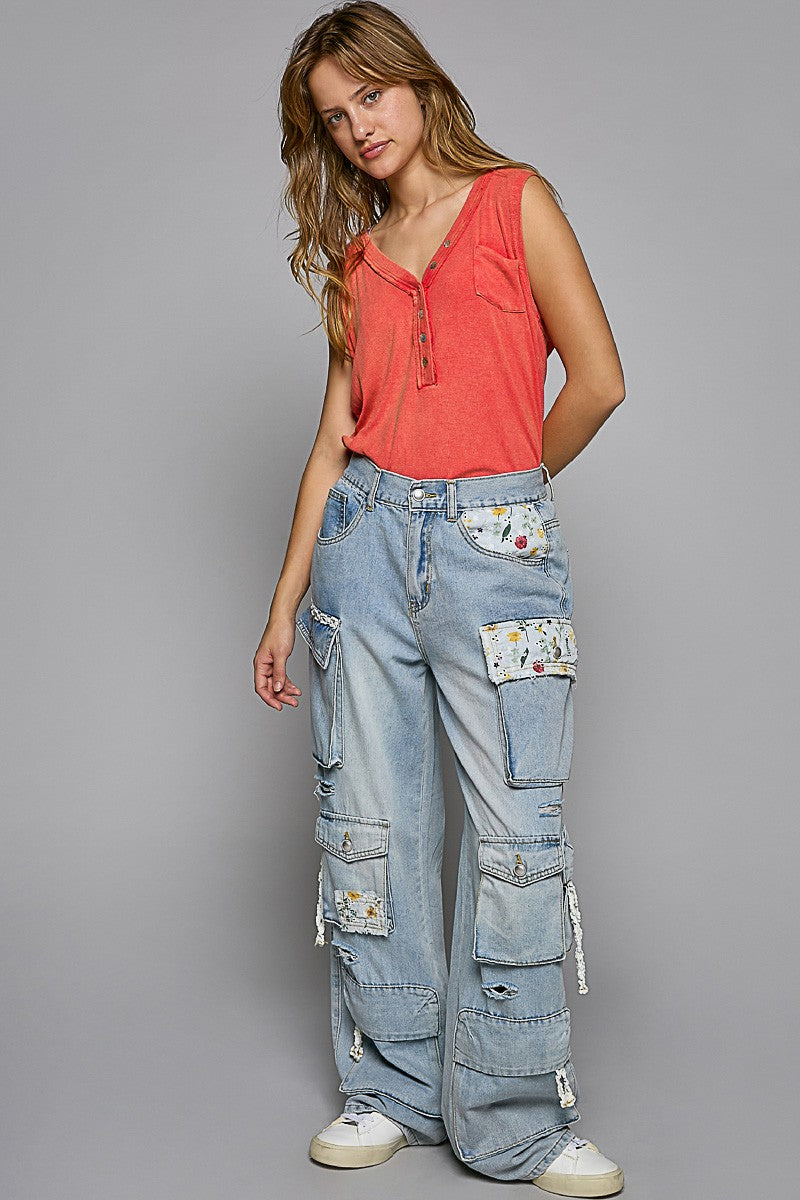 POL Sleeveless V Neck Button Closure Casual Knit Top