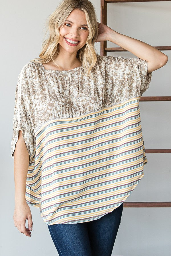 Oli & Hali Floral Print Crochet Detail Sleeve Top