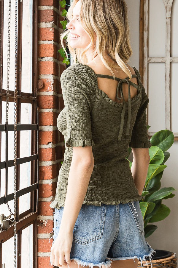 Oli & Hali Smocked Cut Out Relaxed Fit Top